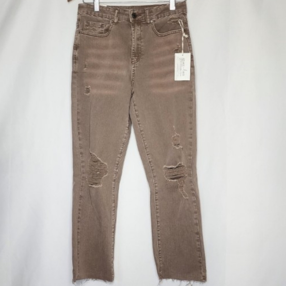 Grace & Lace Distressed Vintage Wash Crop Jeans Size 8 Soft Grunge
